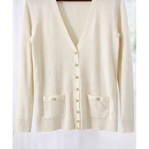 Banana Republic Cardigan Sweater Wool Blend Cream Gold Tone Buttons Size Small